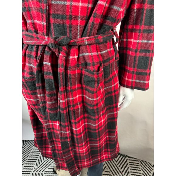 VTG 80s Fruit Of The Loom Mens Sleepwear Robe OS Red & Black Plaid 100% Polyeste - Picture 14 of 16